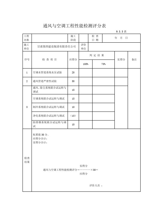 通风与空调工程性能检测评分表