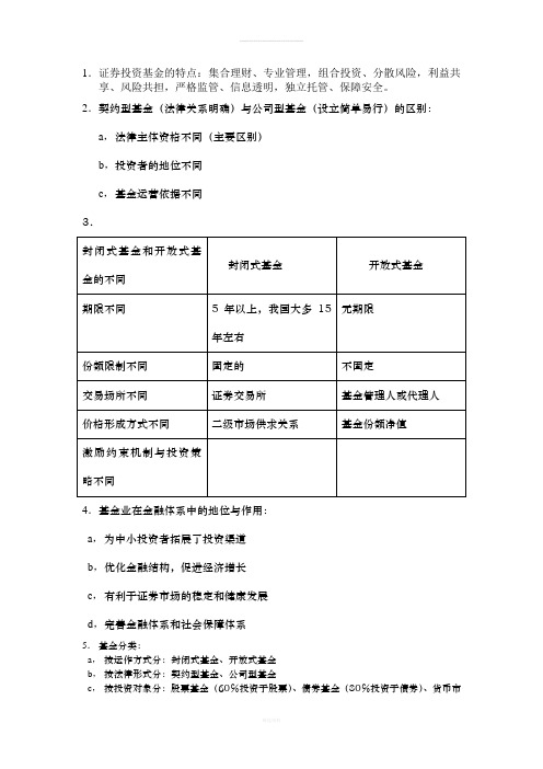 证券投资基金重点考点