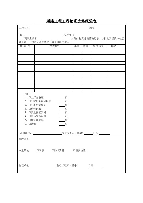 道路工程工程物资进场报验表