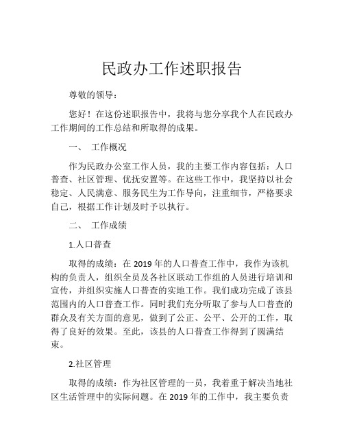 民政办工作述职报告