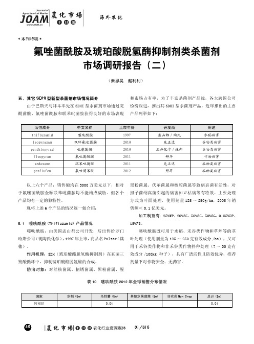 氟唑菌酰胺及琥珀酸脱氢酶抑制剂类杀菌剂市场调研报告(二)