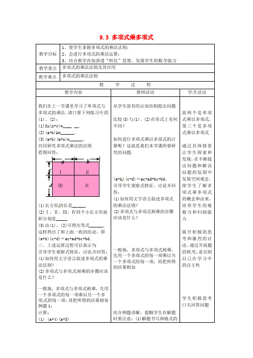 (春)七年级数学下册 9.3 多项式乘多项式教案2(新版)苏科版