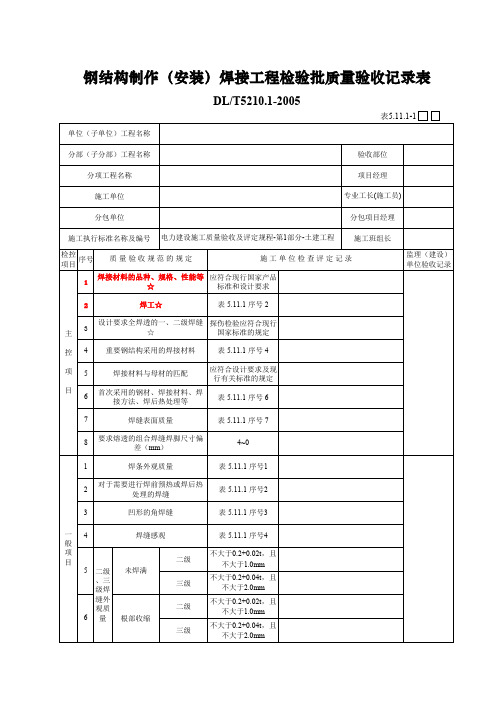 5.11.1钢结构制作(安装)焊接检验批质量验收记录表