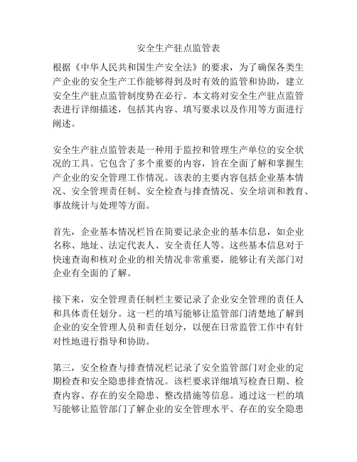 安全生产驻点监管表