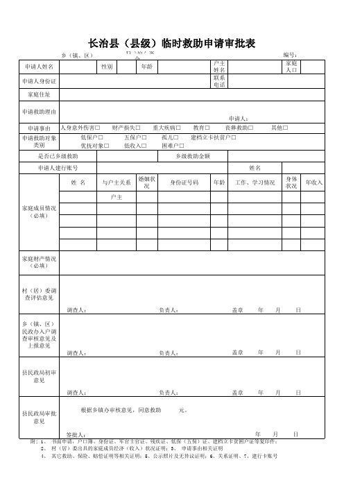 长治县(县级)临时救助申请审批表