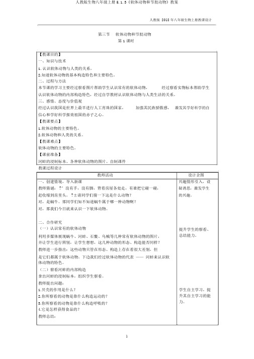 人教版生物八年级上册5.1.3《软体动物和节肢动物》教案