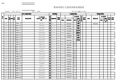 新华小学留守儿童基本情况调查统计表(1)