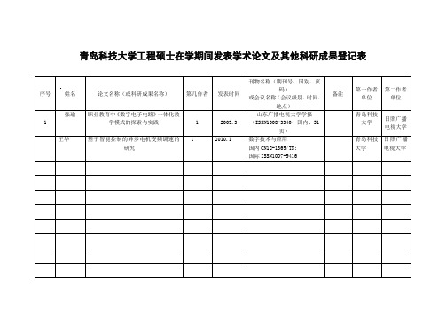 工程硕士在学期间发表学术论文及其他科研成果登记表