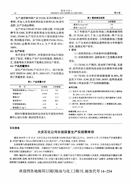 大庆石化公司长效尿素生产实现零库存