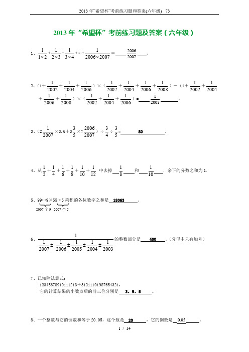 2013年“希望杯”考前练习题和答案(六年级)-_73