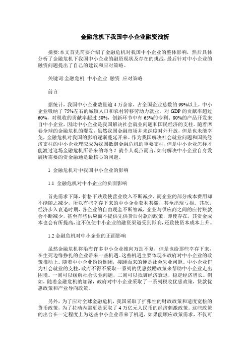 金融危机下我国中小企业融资浅析