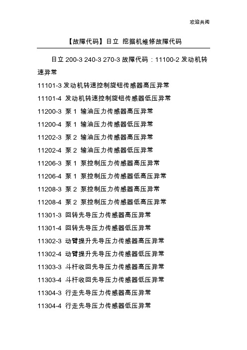 【故障代码】日立 挖掘机维修故障代码