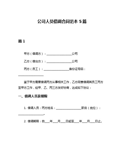 公司人员借调合同范本5篇