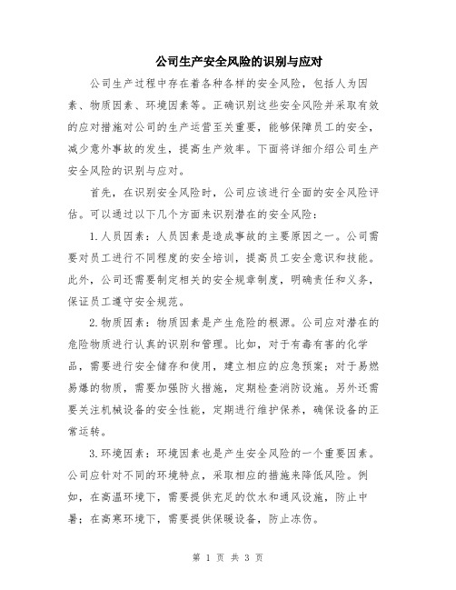 公司生产安全风险的识别与应对