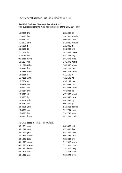 The General Service List 英文最常用词汇表-带汉语翻译版