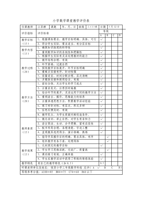 小学数学课堂教学评价表