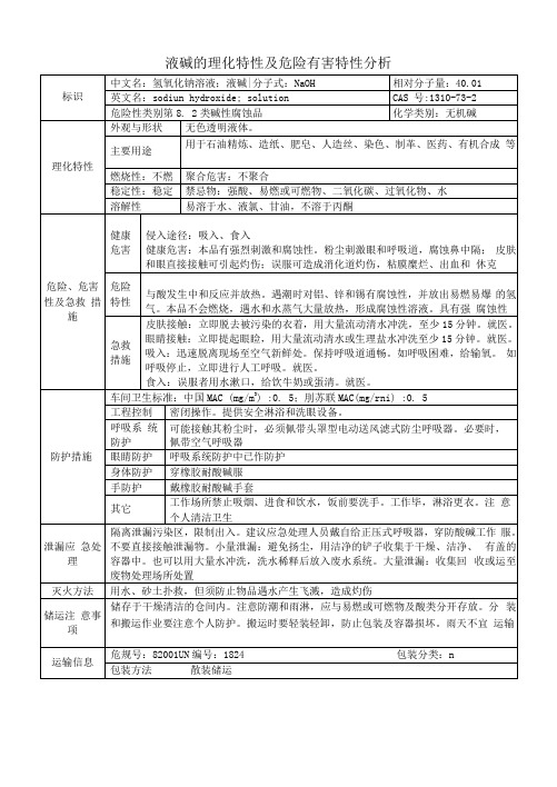 液碱的理化特性及危险有害特性分析