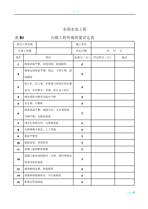 公路工程外观质量评定表