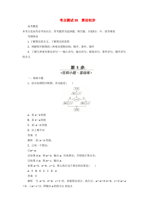 高考数学刷题首秧第五章不等式推理与证明算法初步与复数考点测试38算法初步文含解析0506414.docx