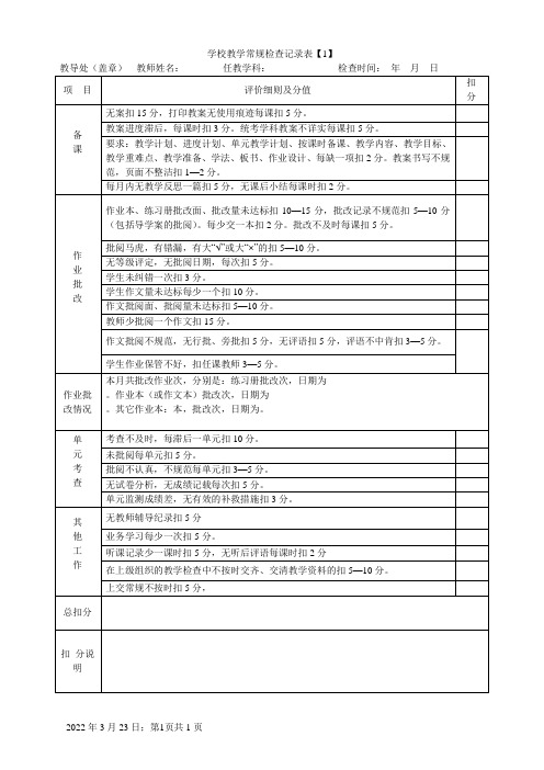 教学常规检查记录表