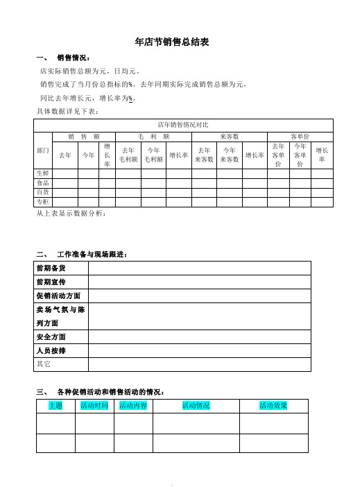 店铺营运使用表-节日总结分析表格式