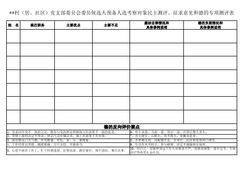 民主测评表(正反两面)