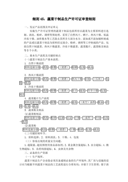 细则45蔬菜干制品生产许可证审查细则