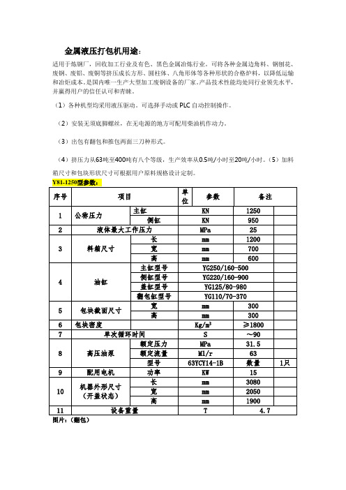 金属液压打包机参数及图片