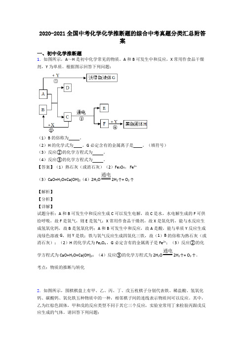 2020-2021全国中考化学化学推断题的综合中考真题分类汇总附答案