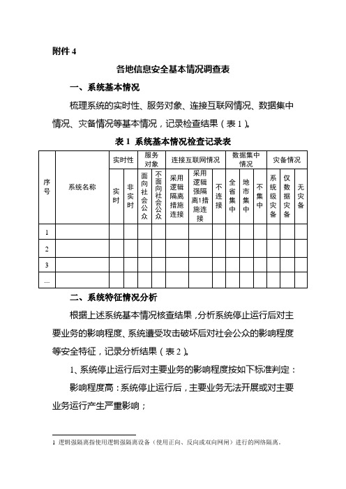 各地信息安全基本情况调查表