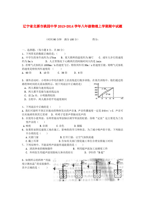 辽宁省北票市桃园中学2013-2014学年八年级上学期物理期中试题 (word版含答案)