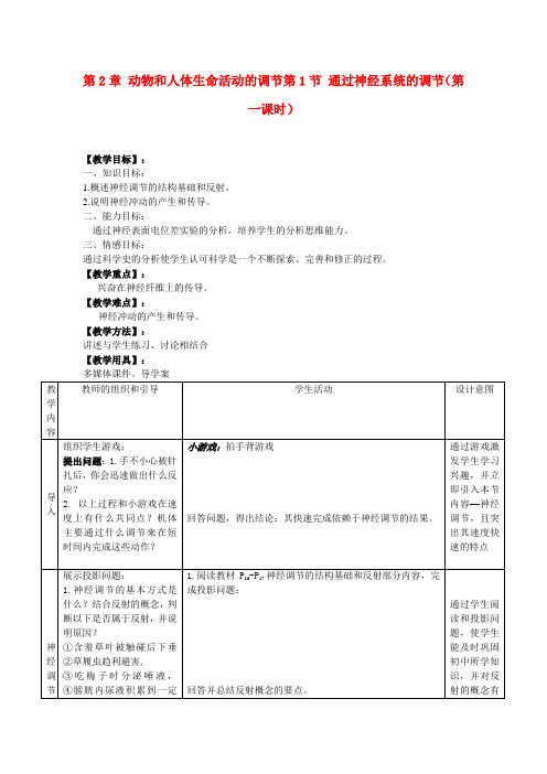 高中生物《通过神经系统的调节》教案12 新人教版必修3