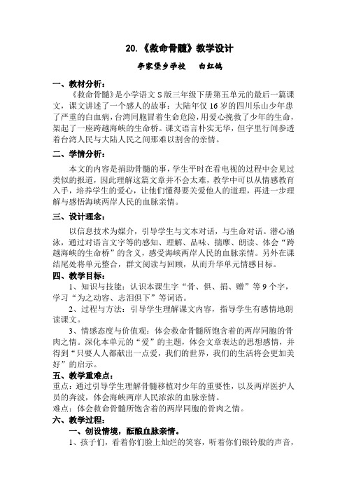 《救命骨髓》教学设计 白红鸽