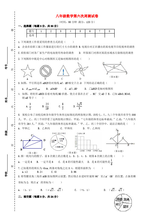 江苏省宿迁市泗洪育才实验学校八年级数学下学期第六次周测试卷(无答案) 苏科版