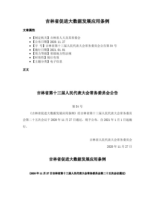 吉林省促进大数据发展应用条例