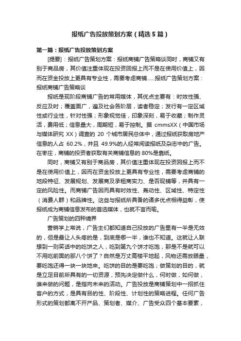 报纸广告投放策划方案（精选5篇）