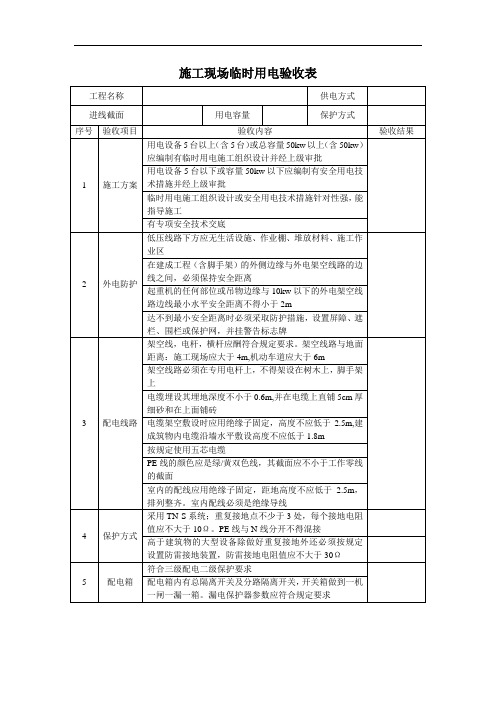 施工现场临时用电验收表