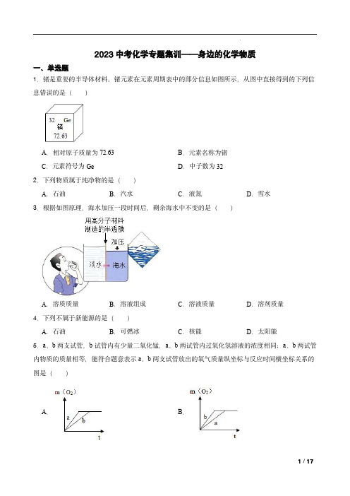 2023年中考化学专题集训—身边的化学物质