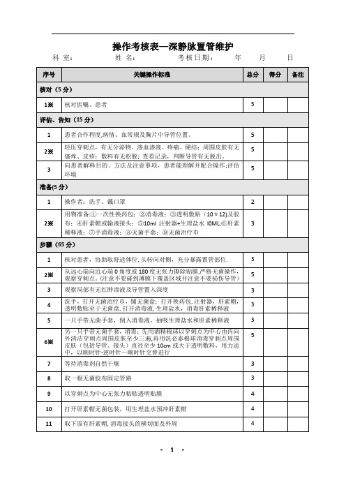 深静脉置管护理考核评分表