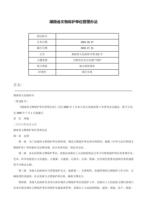 湖南省文物保护单位管理办法-湖南省人民政府令第223号