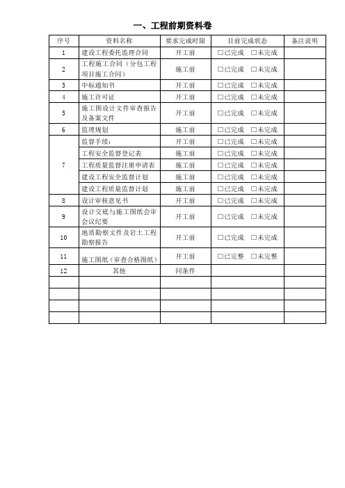 监理资料目录、台帐