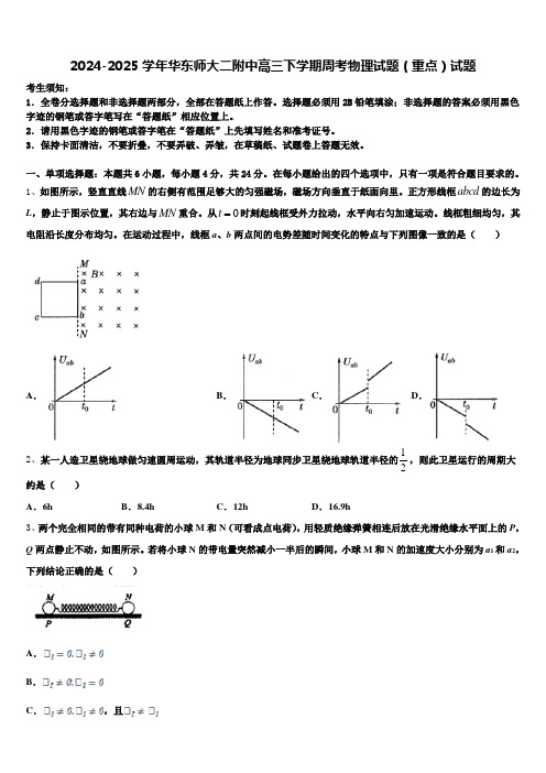 2024-2025学年华东师大二附中高三下学期周考物理试题(重点)试题含解析