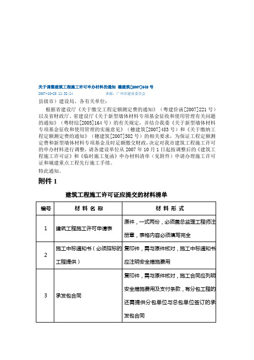 工程施工许可证应提交的材料清单