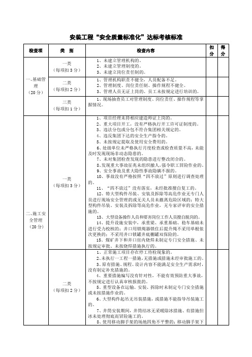 安装工程“安全质量标准化”达标考核标准