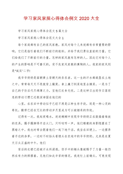 学习家风家规心得体会例文2020大全