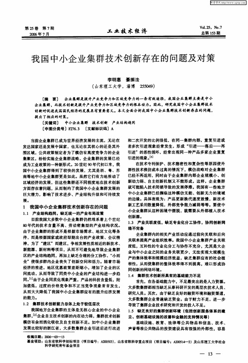 我国中小企业集群技术创新存在的问题及对策