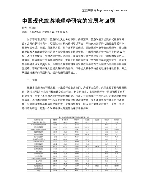 中国现代旅游地理学研究的发展与回顾