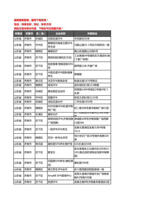 新版山东省济南市SPA企业公司商家户名录单联系方式地址大全108家