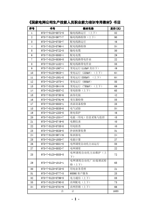 《国家电网公司生产技能人员职业能力培训专用教材》书目