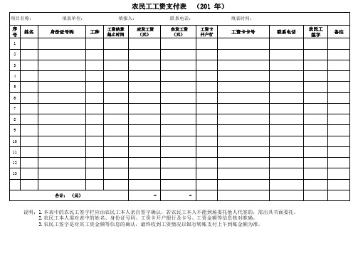 农民工工资支付表